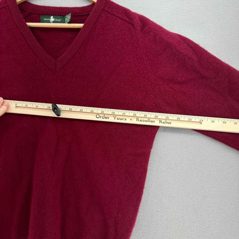 VTG Hunt Club Lambswool V-Neck Sweater Burgundy Red Made in USA SZ L 1990s Prep